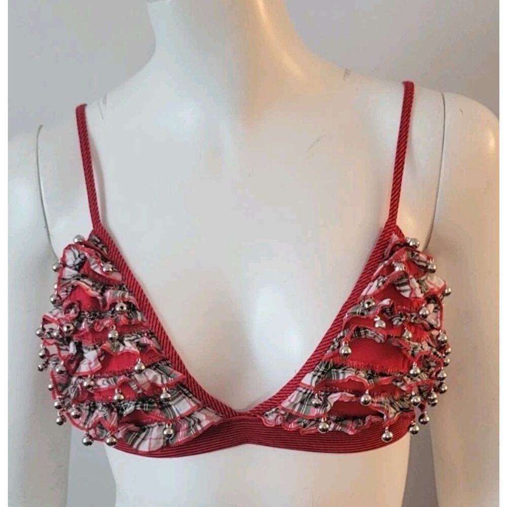 Victoria’s Secret Sz. M Bra Christmas Jingle Bells Unlined Bralette Red Plaid